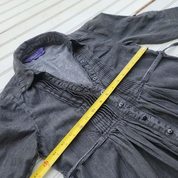 MILEY CYRUS MAX AZRIA Girls DENIM  DRESS Black Tie Back 3/4 Sleeve Sz S - Picture 4 of 10